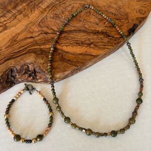 Jasper bead brown /green  Necklace & Bracelet Set